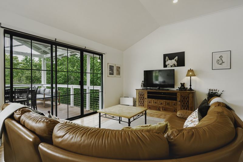 The family room opening onto the deck