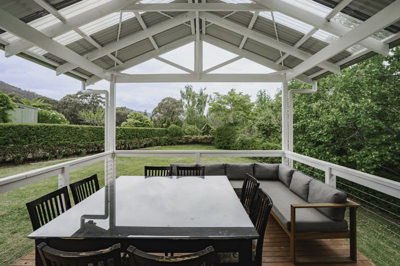 The covered deck looking out to the garden
