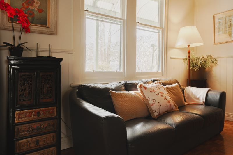 A sitting corner in lamplight